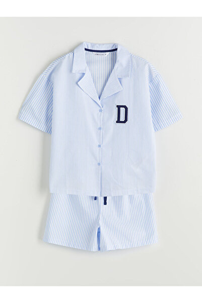 LC Waikiki Νέα σεζόν πουκάμισο γιακά ριγέ γυναικεία σετ πιτζάμες - S5HP50Z8