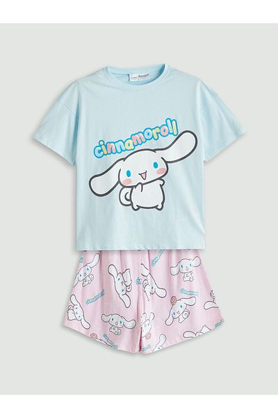 LC Waikiki Set de pijamale pentru fete cu decolteu crew c imprimat cu pantaloni scurți