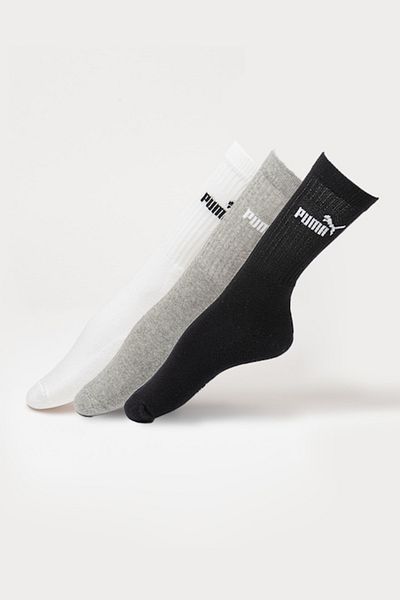 Puma - Set of unisex long socks with logo - 3 pairs, White, Black, Gray mélange, Size 39-42