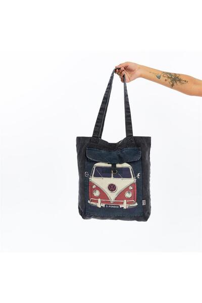 S-Ponder Classic Caravan Design 100% Cotton Snap Closure Tote Bag Cloth Handle and Shoulder Bag
