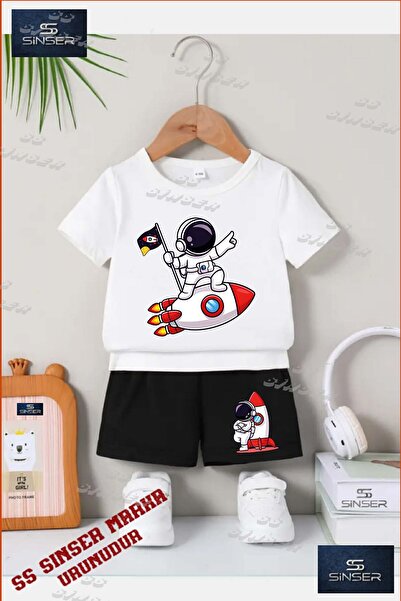SS SİNSER Kids Unisex “Astronaut Shuttle Flag in Hand“ Custom Printed Crew Ne...