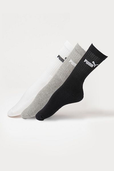 Puma - Set of unisex long socks with logo - 3 pairs, White, Black, Gray mélange, Size 39-42