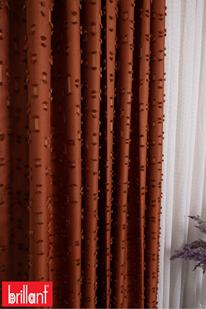 Brillant İxora Kiremit Renk 1/3 Sık Pile Kalın Tek Kanat Fon Perde