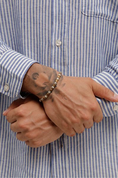 Fjellor Mairon Bohemian Style Brown Toned Natural Stone Macrame Men's Bracelet