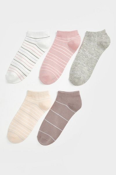 LC Waikiki , Set of ankle socks - 5 Pairs, White, Gray melange, Dusty pink, 36-38