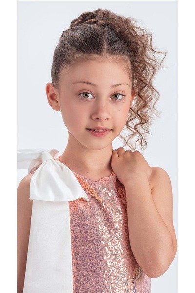 s.t. sebat tekstil Αμάνικο κοριτσίστικο πάρτι φόρεμα με παγιέτες SB702