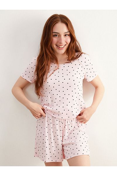 LC Waikiki Set de pijamale pentru femei cu imprimeu inimă mică