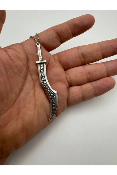 Herşey Nota Engraved Sword Figured Necklace – Zamak Plated Gothic Unisex Jewelry with 60 cm Chain