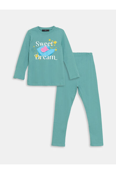 LC Waikiki طقم بيجامة بناتي برقبة دائرية من LCW Kids