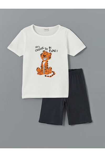 LC Waikiki Set de pijamale pentru băiat cu gât crew cu pantaloni scurți