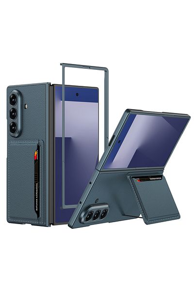 m.tk moveteck Samsung Galaxy Z Fold 7 Case Camera Protected Card Holder Stand Carbon and Leather Stitching Pattern Cover