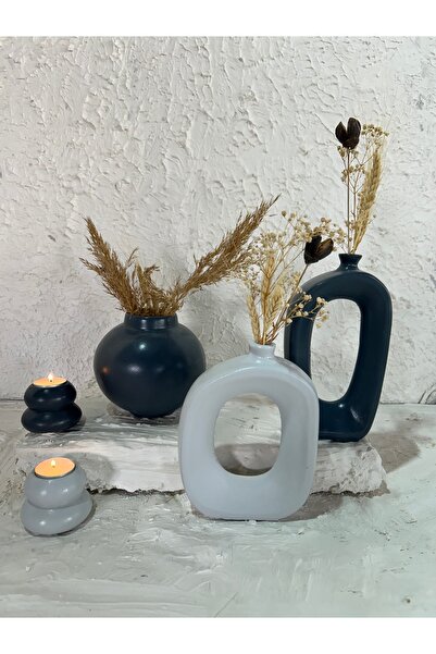 Zigzag Home Decorative 5 Piece Vase and Candle Holder Set Bohemian Style Vase, Globe Vase, Set with Tealight Candle Holder, Trinket