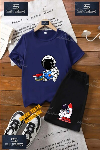 SS SİNSER Children's Unisex “Astronaut Reading Book“ Special Printed Crew Nec...