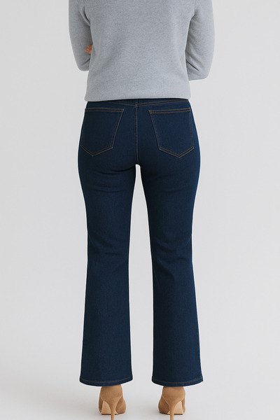 DELDNM Sasha Koyu Mavi Siyah Yüksek Bel Likralı Flare İspanyol Paça Jean Pantolon