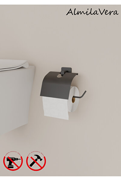 Egem Home Suport pentru hârtie igienică cu capac pătrat adeziv negru Suport p...