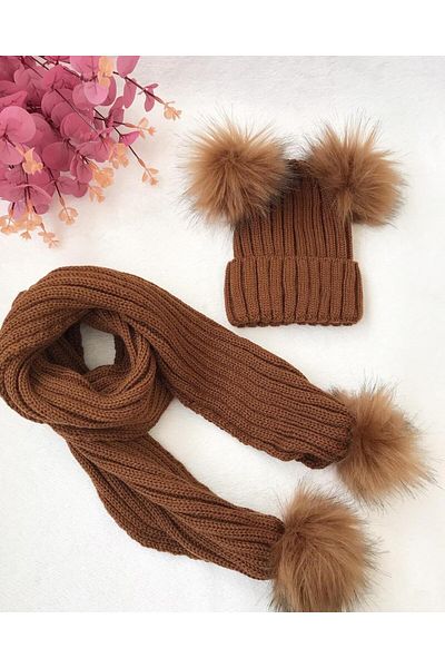 ŞAPKAKİDS Trico Taba Scarf and Beanie Set