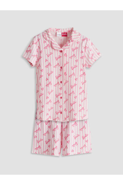 LC Waikiki New Season Shirt Collar Barbie Patterned Girls' Shorts Pajama Set ...