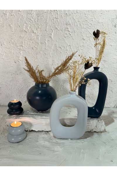 Zigzag Home Decorative 5 Piece Vase and Candle Holder Set Bohemian Style Vase, Globe Vase, Set with Tealight Candle Holder, Trinket