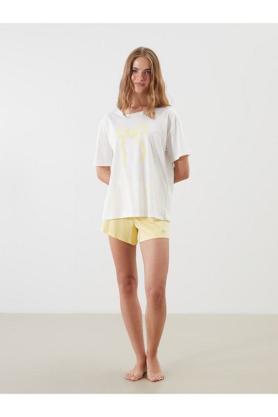 LC Waikiki Set de pijamale pentru femei cu imprimeu cu fundita