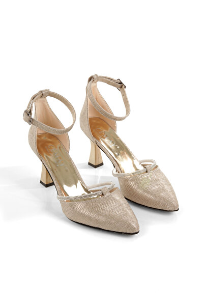 CEMAY 8cm Thin Painted Heels Women's Shoes with Close Back and Open Front with Stone