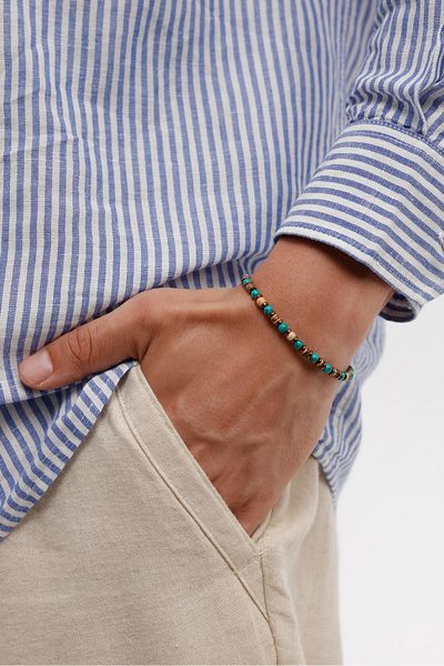 Fjellor Nenya Bohemian Style Green and Brown Toned Natural Stone Macrame Men's Bracelet