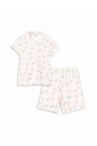 LC Waikiki Set de pijamale pentru fete cu guler de cămașă cu pantaloni scurți