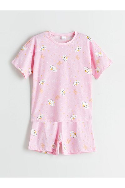 LC Waikiki Set de pijamale pentru fete cu gât crew cu pantaloni scurți