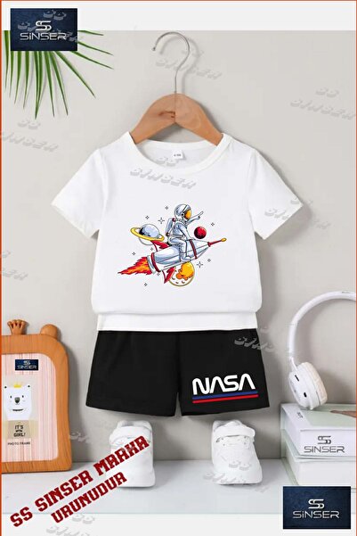 SS SİNSER تي شيرت مطبوع برقبة دائرية للأطفال للجنسين "ASTRONOT MEKIKE SITTING...