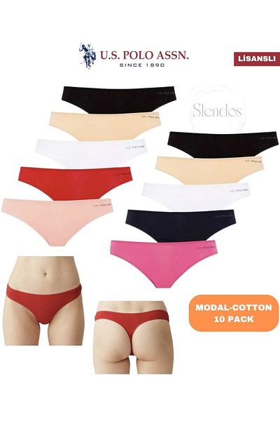 U.S. Polo Assn. Femei, Licențiat, USPA, Colorat, 47% Modal, 47% Bumbac, 6% Elastan, Anvelopă cu peri, Snur 10 buc/ Tanga