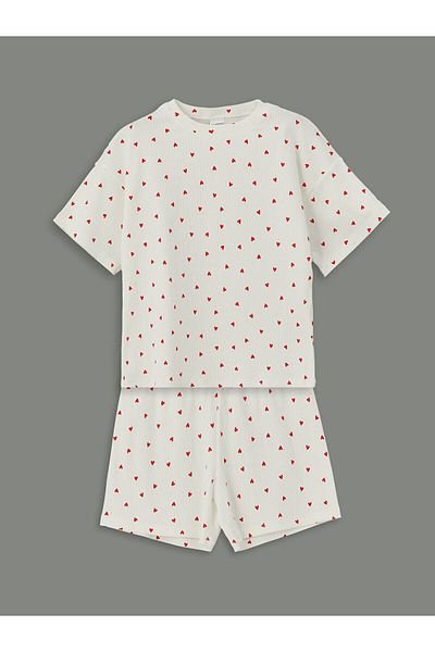 LC Waikiki Set de pijamale pentru fete cu gât crew cu pantaloni scurți