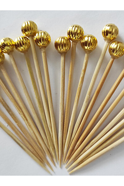 tm tasarı mağazası 50 Adet Dekoratif Gold Çizgili İnci Boncuklu Pasta Kürdanı...