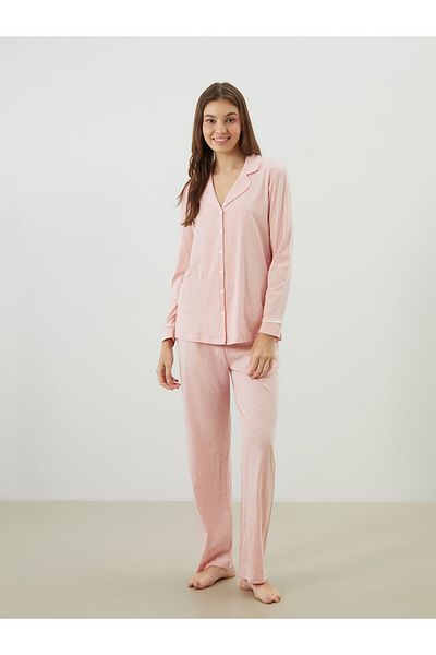 LC Waikiki Set de pijamale pentru femei cu imprimeu inimă cu guler cămașă