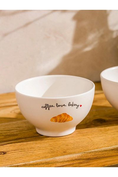 LC Waikiki LCW HOME Σετ εμπριμέ κεραμικό μπολ 2 τεμαχίων 14 cm (W5)