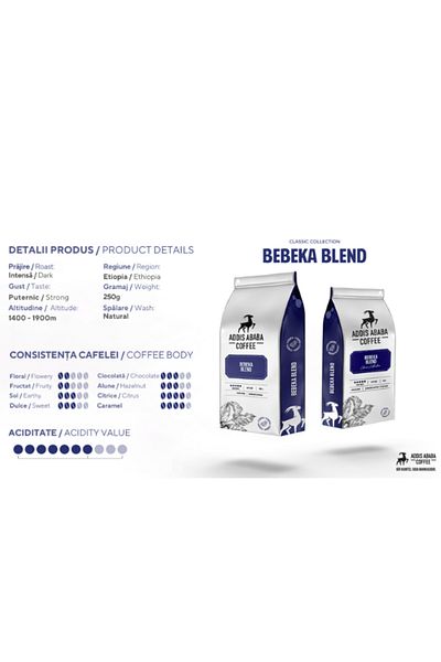 Addis Ababa Coffee Addis Ababa Coffee BEBEKA Blend coffee beans, Ethiopian origin, strong intensity, 250g