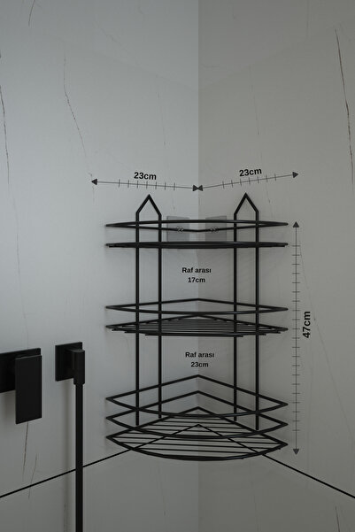Egem Home Vİdalı Siyah Banyo Köşeliği 3 Katlı Köşe Rafı Şampuanlık Düzenleyici Raf