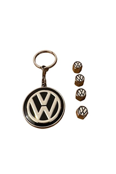 İKTUNING 4 قطع من غطاء الصمامات المعدنية مع شعار فولكس واجن و1 قطعة من سلسلة ...