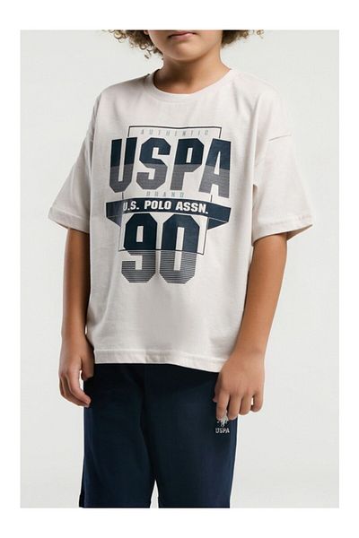 U.S. Polo Assn. يو اس بولو اسن. بدلة شورت للأولاد باللون الكريمي