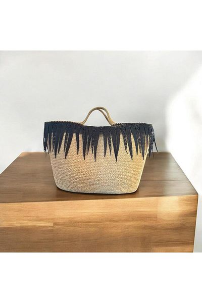 AYŞE SERHOŞOĞLU HOME DESİGN Straw Bag, Beach Bag, Designer Bag, Black Tassel Handbag