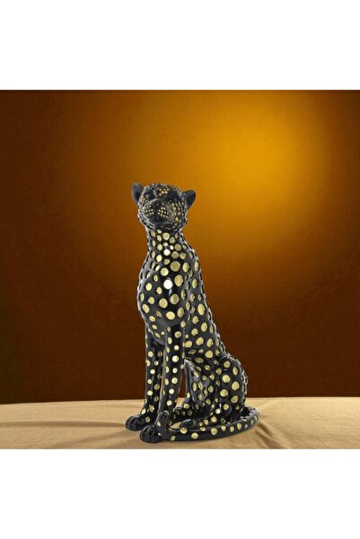 Kuzey Tacı Altın Noktalı Siyah Çita Heykeli Lüks Dekoratif Vip