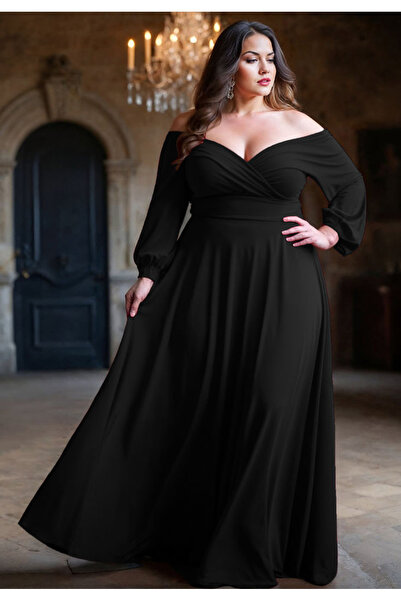 Nsb Tasarım Великий розмір, серцеподібний виріз, довгі рукави, вечірня сукня