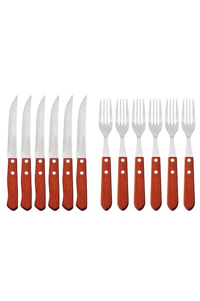 PETERHOF Set tacamuri cutite si furculite, Peterhof, Inox, 12 piese, Maro/Argintiu
