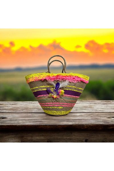 AYŞE SERHOŞOĞLU HOME DESİGN Straw Bag, Beach Bag, Designer Bag, Colorful Handbag