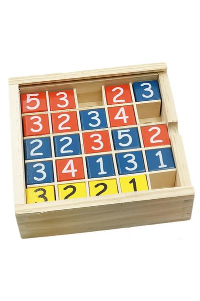 sallma Wooden Sudoku game for children, interlocking puzzle with 25 colored and numbered cubes