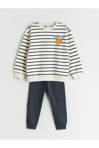 LC Waikiki Crew Neck Striped Boys Sweatshirt and Pants 2-Piece Set