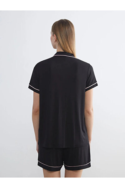 LC Waikiki LCW DREAM Siyah Gömlek Yaka Kadın Şortlu Pijama Takımı