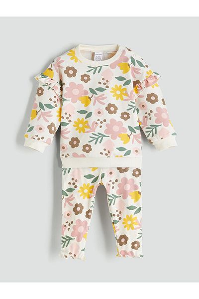 LC Waikiki Crew Neck Floral Baby Girl Sweatshirt and Sweatpants Set of 2