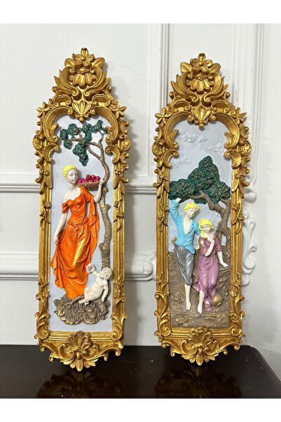 busraconcept Vintage tarzı dekoratif duvar tablo 2li set 45cm