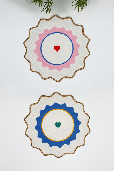 Genel Markalar 2'li Heart Pop Renkli Kalpli Nakış Kenar Kokteyl Peçeteleri 2 ...