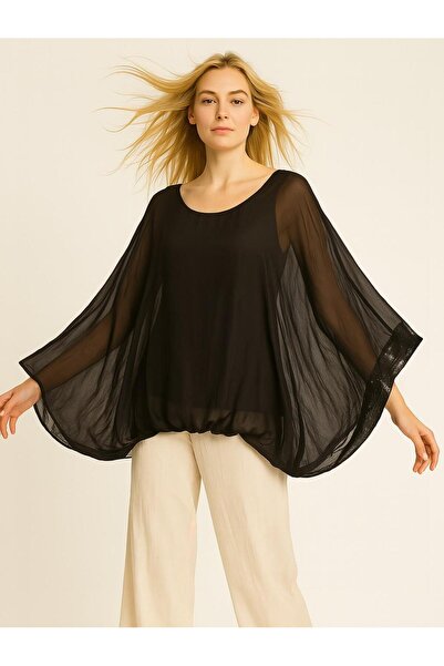 Butik İtalyan İpek Bluz - SİYAH