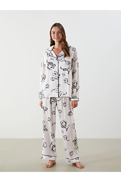 LC Waikiki LCW DREAM Bej Gömlek Yaka Baskılı Kadın Pijama Takımı